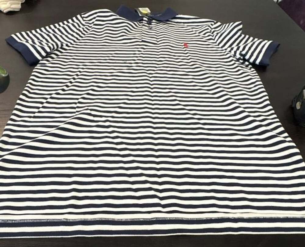 Polo Ralph Lauren Classic Fit Striped Mesh Polo Shirt Mens M new With DAMAGE